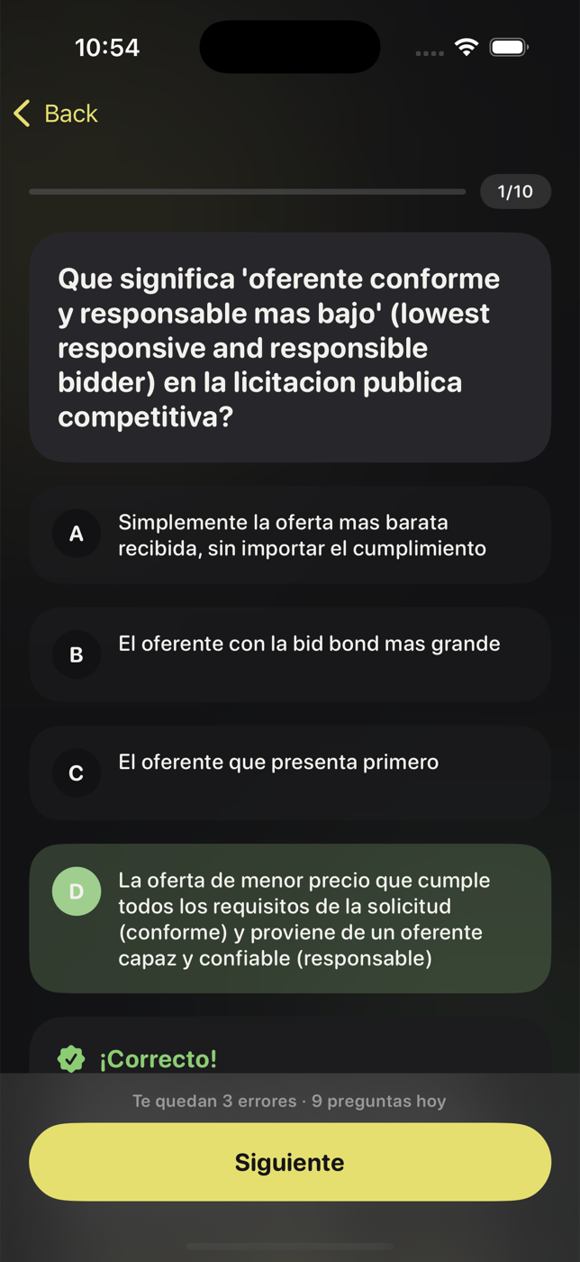 Pregunta de examen respondida correctamente